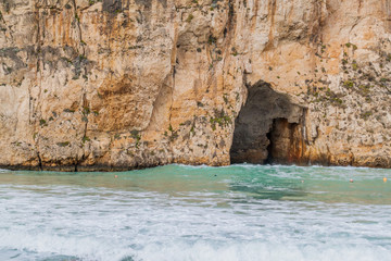 Inland Sea Tunnel connecting a lagoon to the sea, Gozo island, Malta