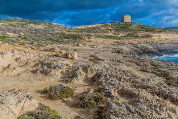 Dwejra tower on the island of Gozo, Malta