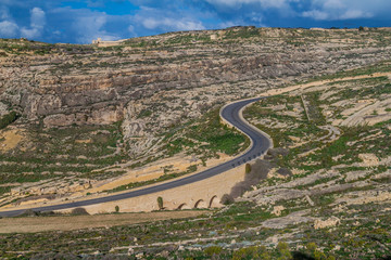 Road to Dwejra on the island of Gozo, Malta