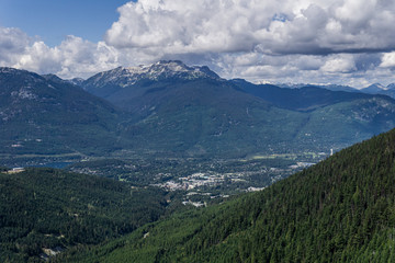 Fototapeta na wymiar Bird view of the Whistler town in the morning from mountain.