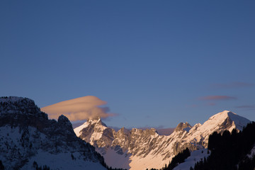 Fototapeta na wymiar Panorama of winter snowy Alps