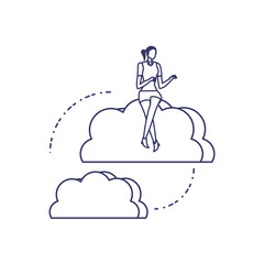 silhouette of woman sharing cloud information