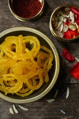Jalebi / Jilebi - Popular Indian Pakistani sweet made during Diwali festival, selective focus