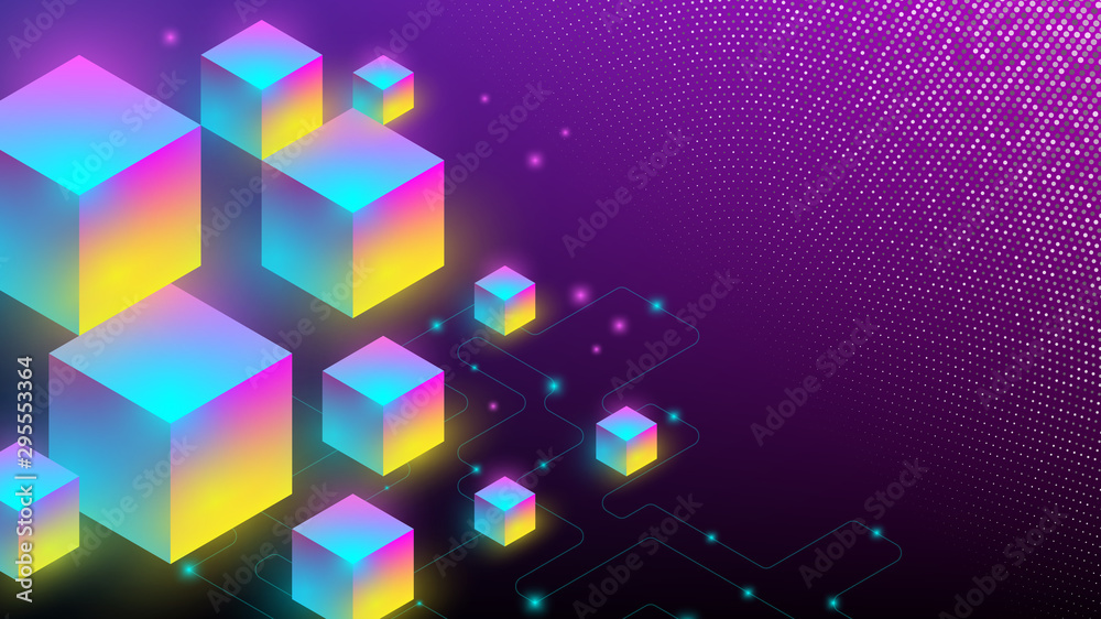 Poster abstract background with isometric elements of a cube box. with retro or vintage colors. background 