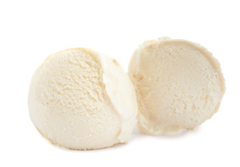 Fototapeta na wymiar Cold delicious ice cream balls on white background