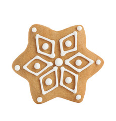 Tasty homemade Christmas cookie on white background