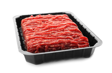 Fresh raw minced meat on white background