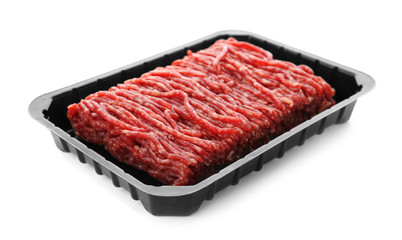 Fresh raw minced meat on white background