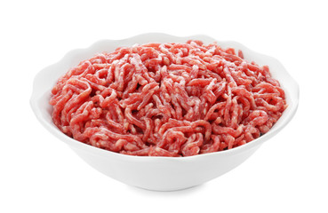 Fresh raw minced meat on white background
