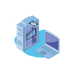 open laptop with server equipment