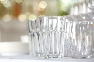 Set of empty glasses on table indoors