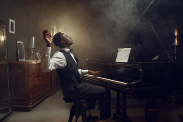 Black grand piano player, jazz performance