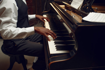 Ebony pianist, jazz performer on the stage