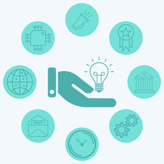 Hand with light bulb vector icon sign symbol