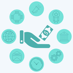 Hand with money vector icon sign symbol