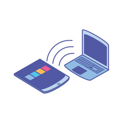 open laptop with smartphone screen