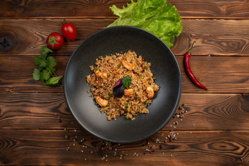 ebi chahan fried japanese rice with vegetables, shrimp and soy sauce
