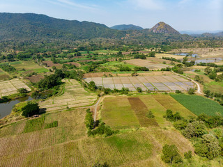 Fototapeta na wymiar Aerial view of rice fields around Chiang Mai, Thailand