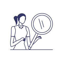 Fototapeta premium silhouette of woman with magnifying glass in white background
