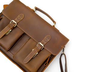 New Genuine Nubuck Leather Messenger Bag on iSolated White Background.