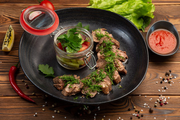 machete steak minced veal steak with fresh salad and spicy sauce