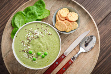 Green broccoli soup with spinach