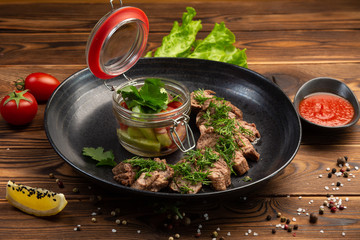 machete steak minced veal steak with fresh salad and spicy sauce