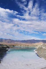 Beautiful nature landscape view of Emerald Salt Lake in Qinghai China