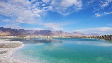 Beautiful nature landscape view of Emerald Salt Lake in Qinghai China