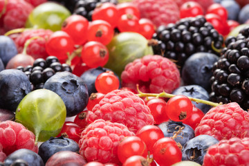 close-up view of various berry fruits as background