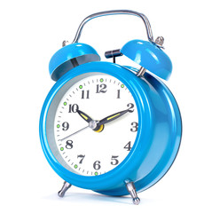 old-fachioned blue alarm clock isolated on white background