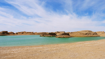 Fototapeta na wymiar Landscape view of Water Yadan Geopark in Dunhuang Gansu China