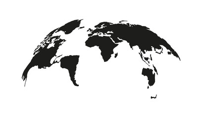 curved map of the world in black, vector