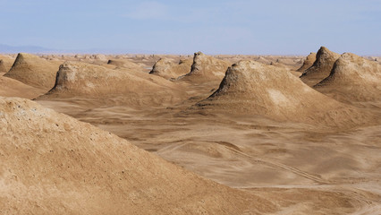 Beautiful landscape view of Yardang landform and sunny blue sky in Dunhuang Gansu China