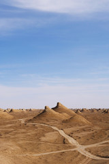 Beautiful landscape view of Yardang landform and sunny blue sky in Dunhuang Gansu China