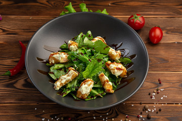 ebi wasabi tiger prawns in batter with fresh spinach and spicy sweet milko wasabi sauce
