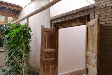 Anceint traditional retro Chinese architecture residential house interior in Gansu China.