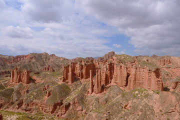Fototapeta premium Beautiful landscape view of Binggou Danxia Scenic Area in Sunan Zhangye Gansu Province, China.