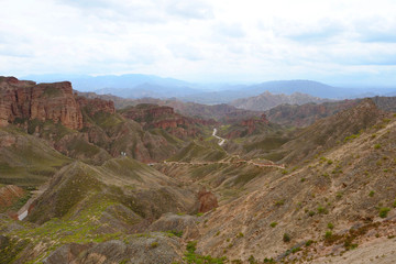 Beautiful landscape view of Binggou Danxia Scenic Area in Sunan Zhangye Gansu Province, China.