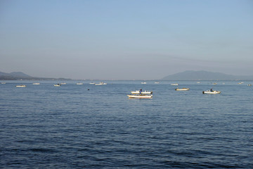 Obraz premium 島根県松江市から見た宍道湖のシジミ漁