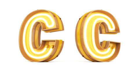 Obraz premium Neon light Digital alphabet 3d rendering on white background with clipping paths