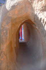 Stone rock hole for entrance in Thousand Buddha Caves in Mati Temple, Zhangye Gansu China.