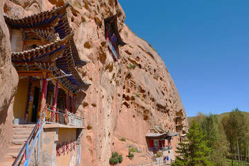 Obraz premium Beautiful landscape view of Thousand Buddha Caves in Mati Temple, Zhangye Gansu China.