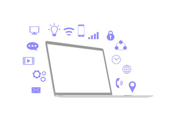 Laptop with communication symbol isolated on white background.