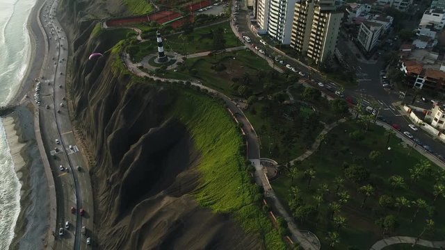 ORBIT Aerial view of Miraflores district in Lima, Peru