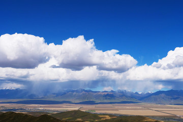 Beautiful nature landscape view of blue sky Qilian fields in Qinghai China