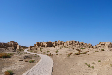 Fototapeta na wymiar Landscape view of the Ruins of Jiaohe Lying in Xinjiang Province China.