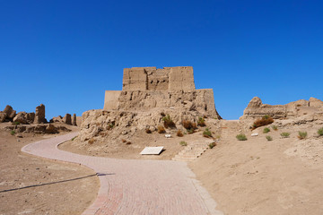 Landscape view of the Ruins of Jiaohe Lying in Xinjiang Province China.