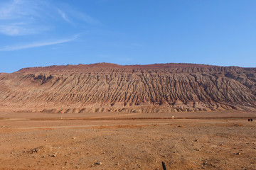 Nature landscape view of the Flaming Mountain in Turpan Xinjiang Province China.