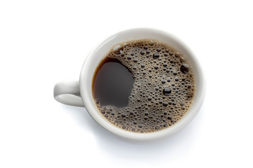 Fresh black coffee on white porcelin cup